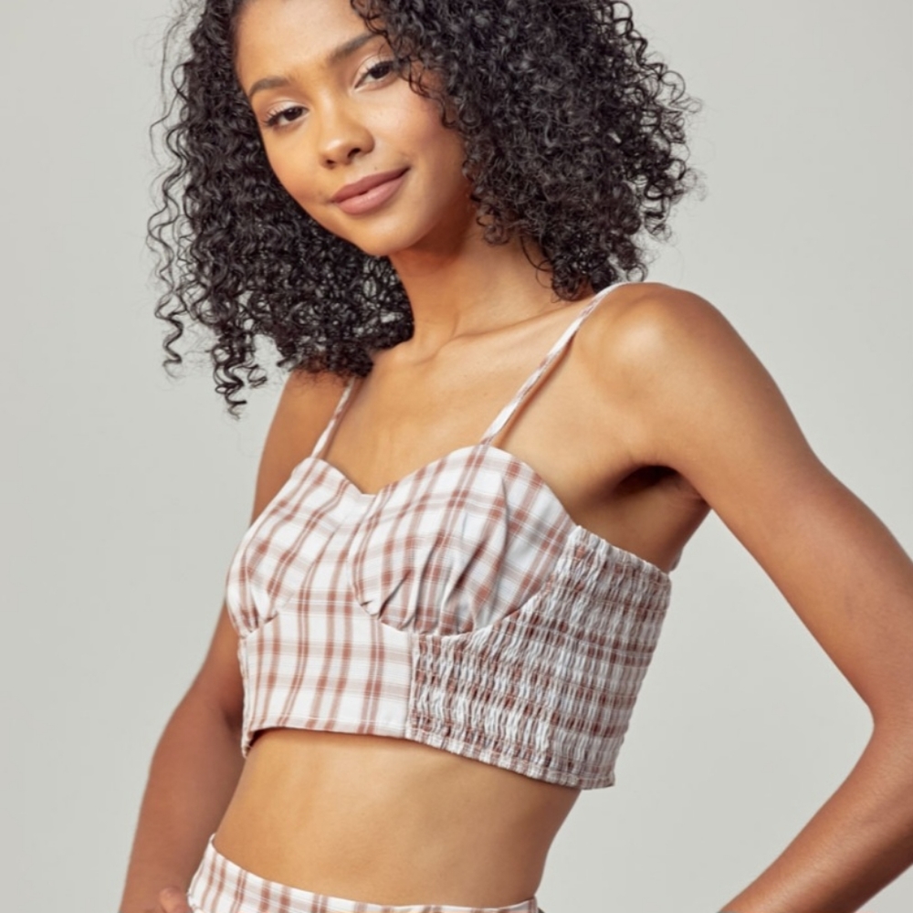 Papaya Plaid Smocked Crop Top Size Medium
